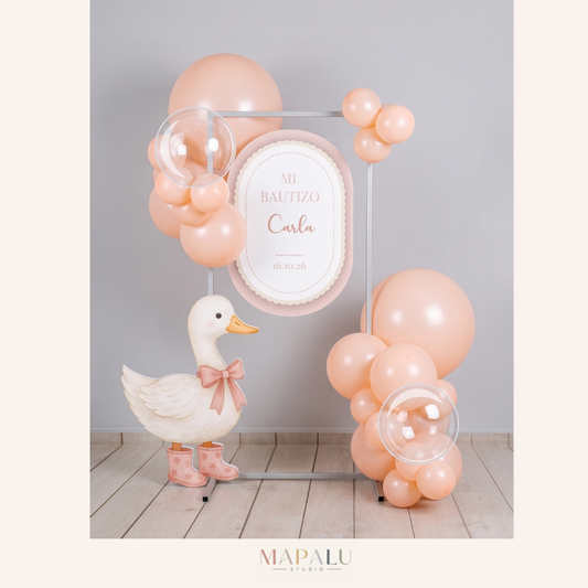 Kit Bautizo Patita Rosa | Letrero + Figura decorativa