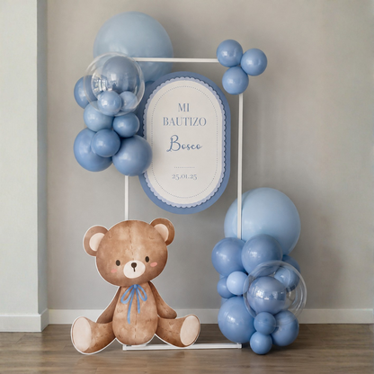 Kit Bautizo Oso Azul | Letrero + Figura decorativa