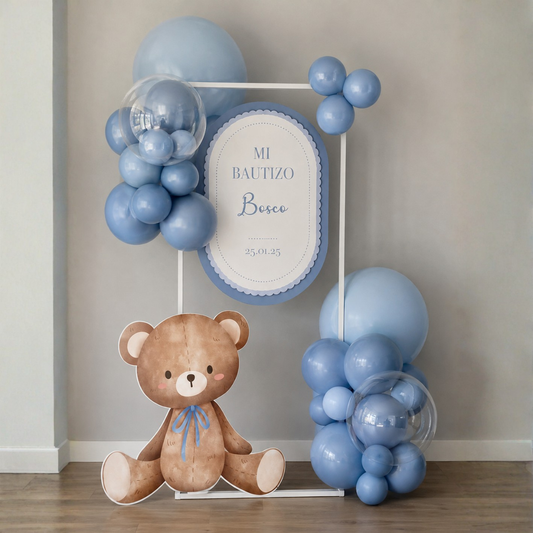 Kit Bautizo Oso Azul | Letrero + Figura decorativa