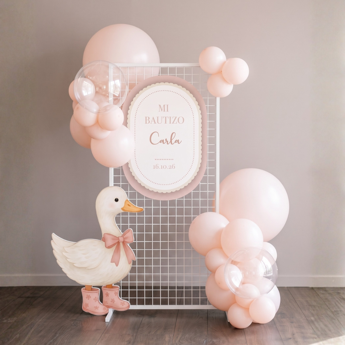 Kit Bautizo Patita Rosa | Letrero + Figura decorativa
