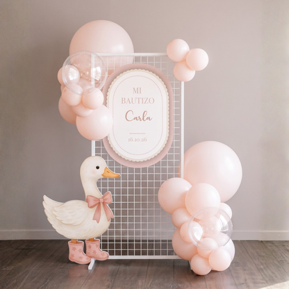 Kit Bautizo Patita Rosa | Letrero + Figura decorativa