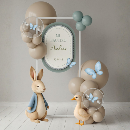 Kit Bautizo Cottage Premium | Letrero + Figuras decorativas